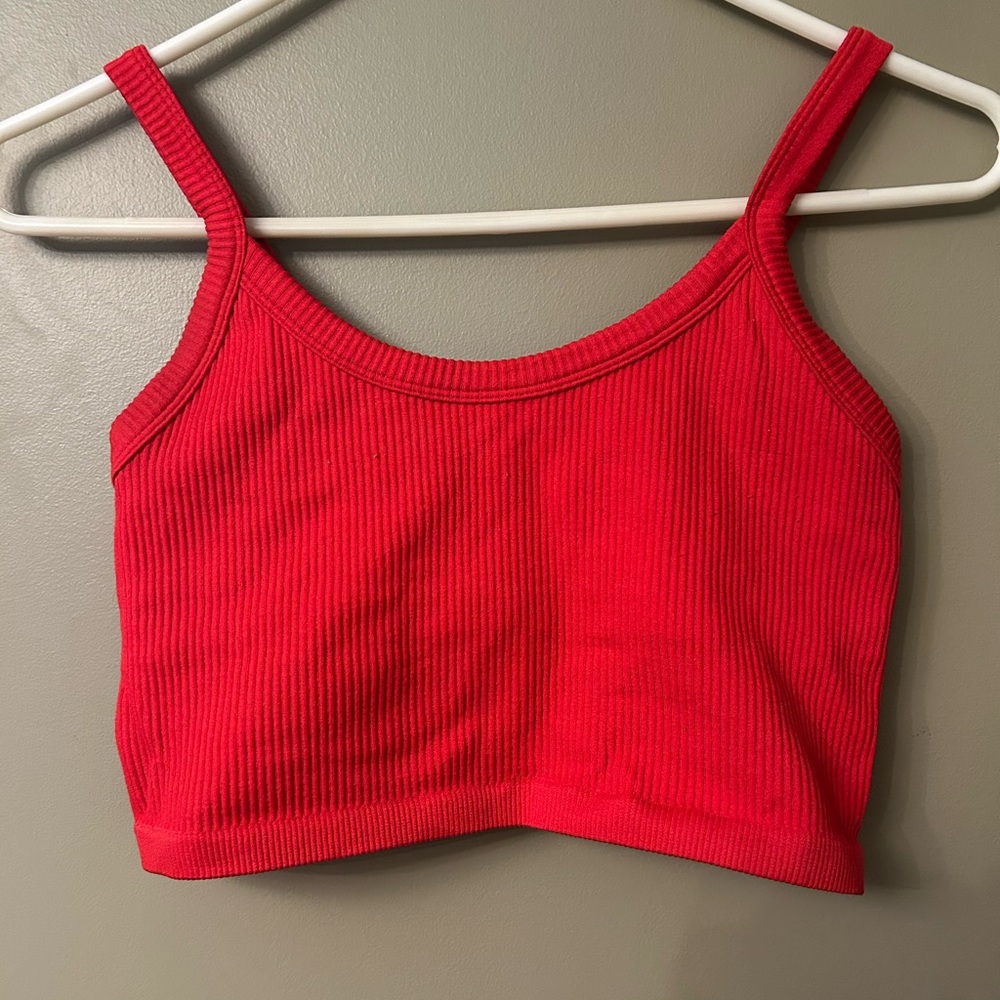 Red Ribbed Crop Top